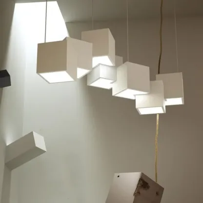 White Cube Modern Island Pendant Light, Adjustable