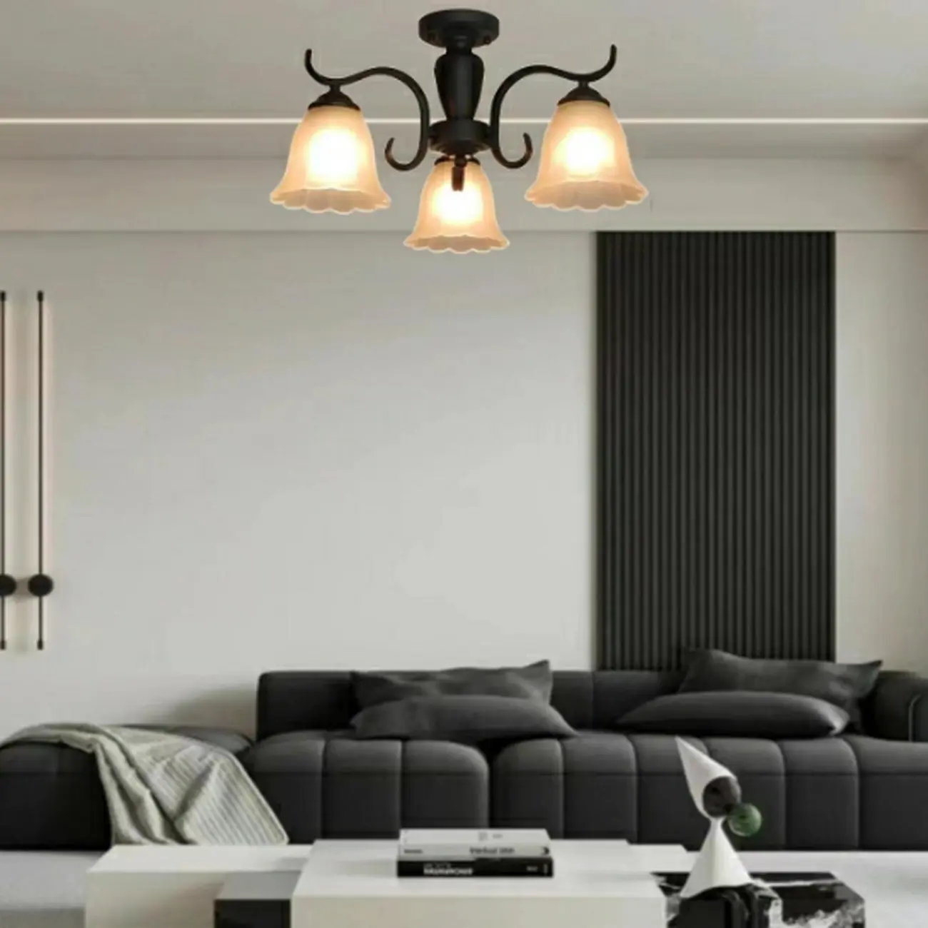 Vintage Black Glass 3-Light LED Semi Flush Ceiling Light  Image - 1 | homeyfad
