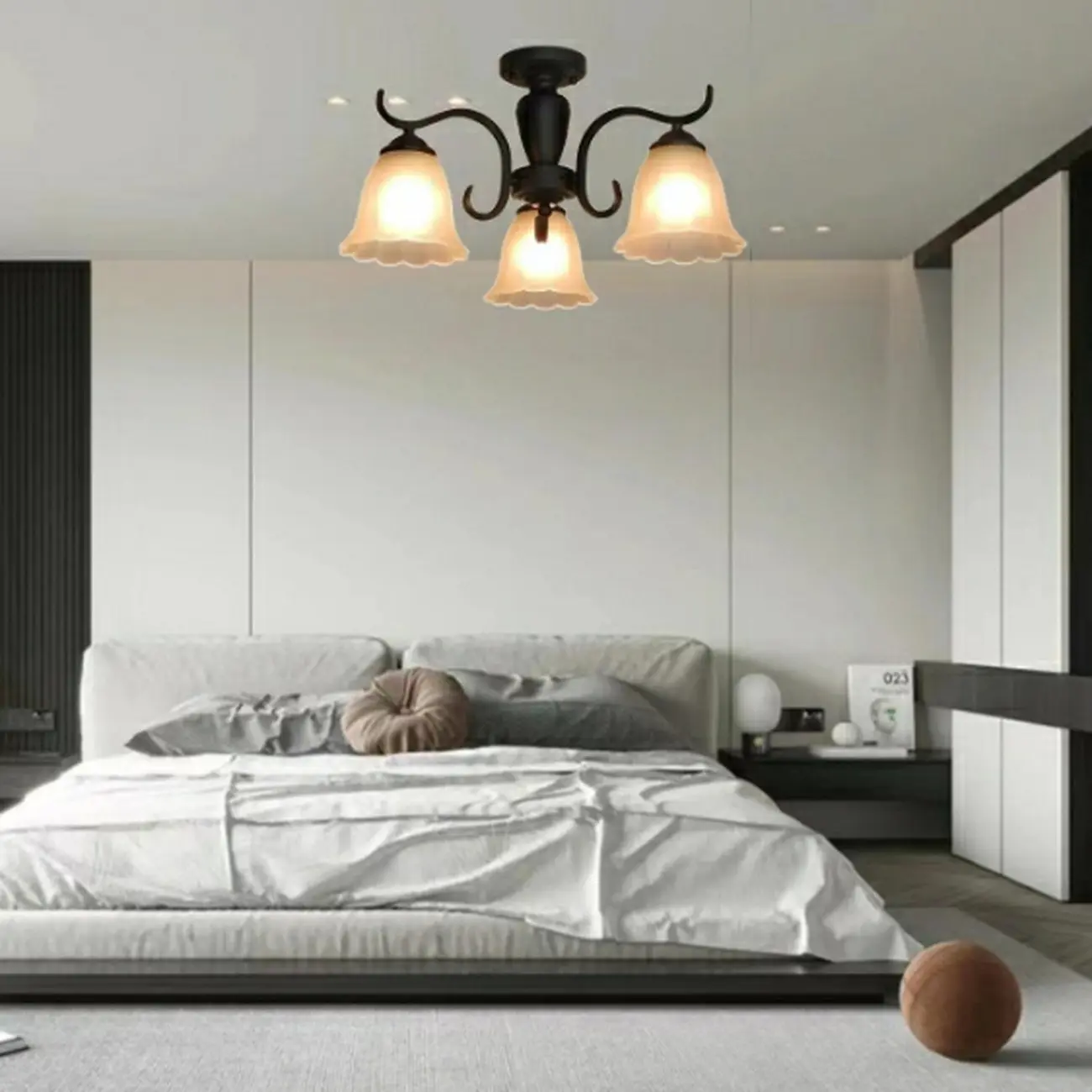 Vintage Black Glass 3-Light LED Semi Flush Ceiling Light  Image - 2 | homeyfad