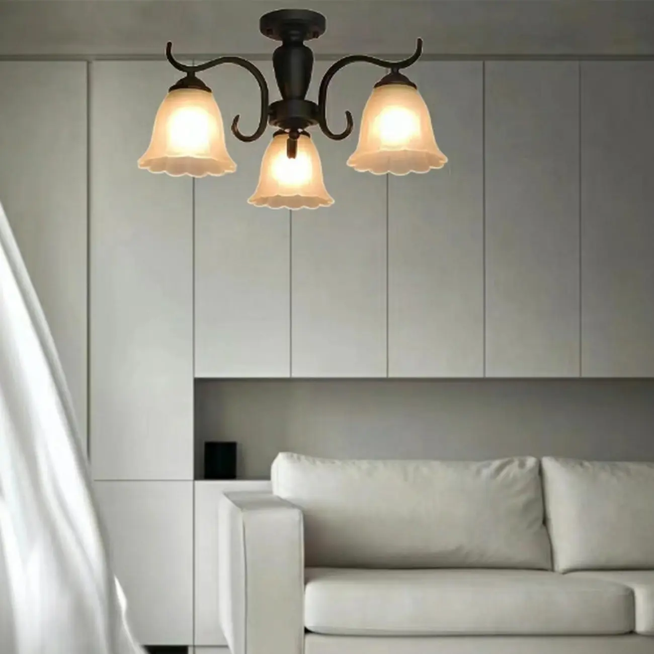 Vintage Black Glass 3-Light LED Semi Flush Ceiling Light  Image - 3 | homeyfad