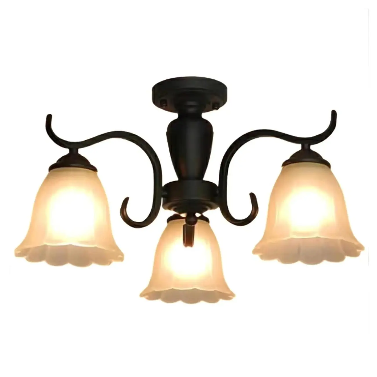 Vintage Black Glass 3-Light LED Semi Flush Ceiling Light  Image - 5 | homeyfad