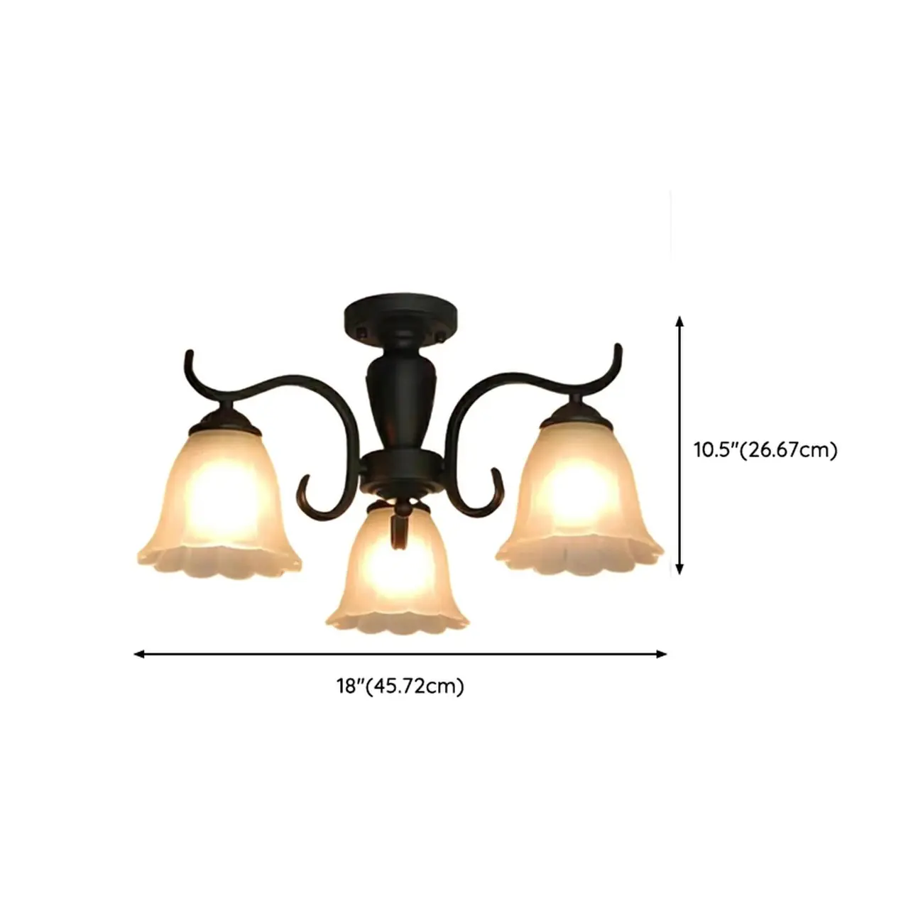 Vintage Black Glass 3-Light LED Semi Flush Ceiling Light  #size | homeyfad