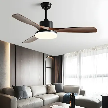 Modern Downrod Ceiling Fan Dimmable LED Light for Living Room