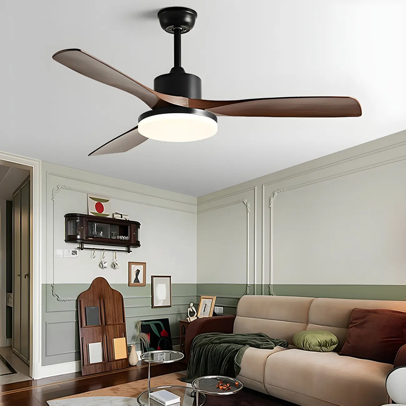 Modern Downrod Ceiling Fan Dimmable LED Light for Living Room | homeyfad