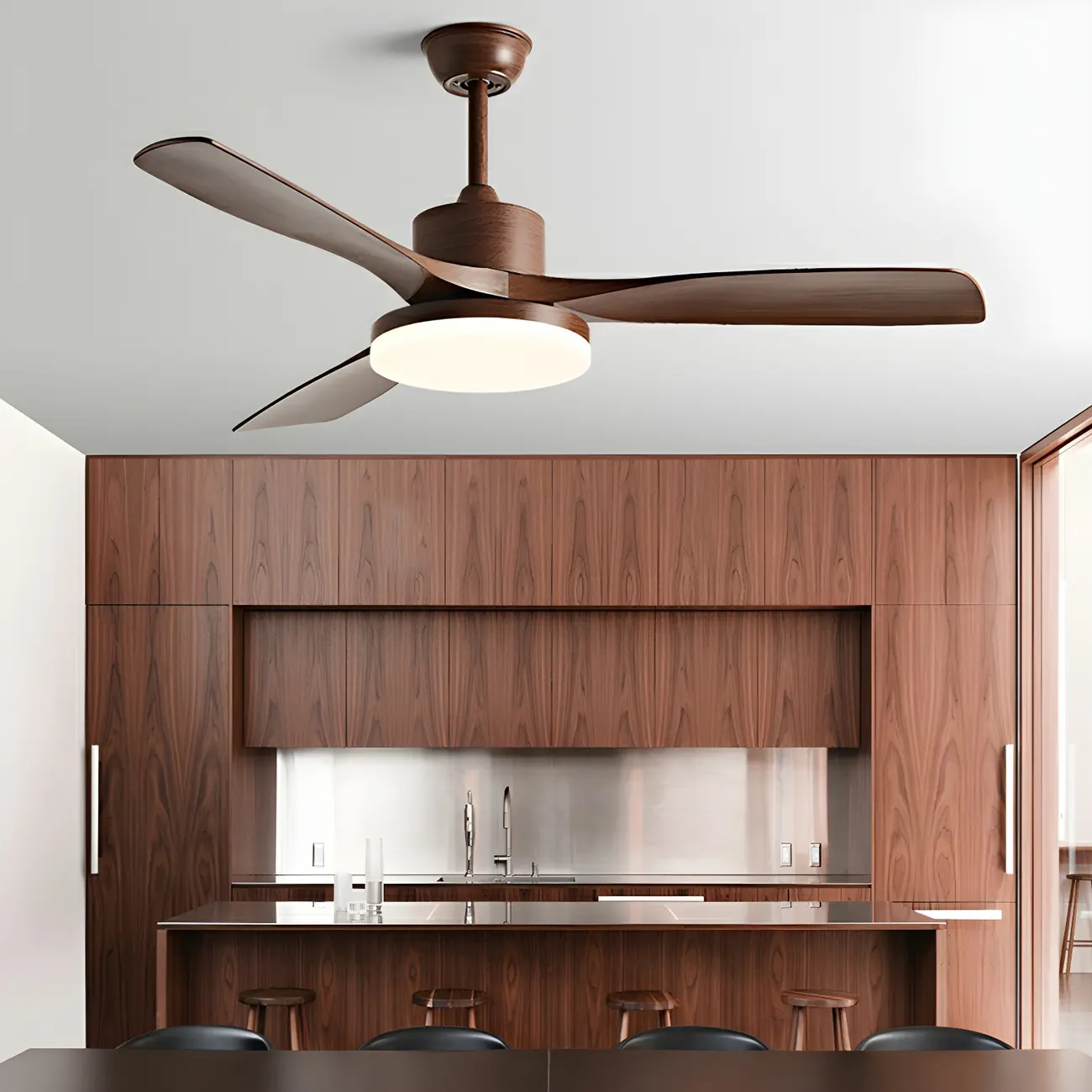 Modern Downrod Ceiling Fan Dimmable LED Light for Living Room | homeyfad