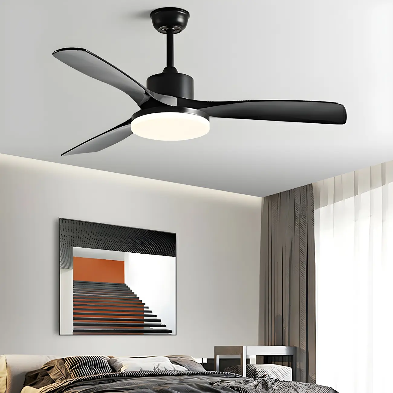 Modern Downrod Ceiling Fan Dimmable LED Light for Living Room | homeyfad