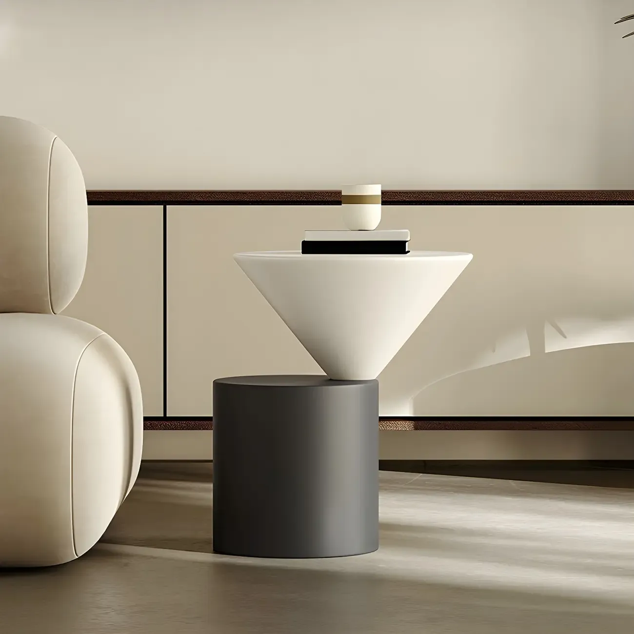 Minimalist Small Round Oak Wood End Table for Living Room Image - 2