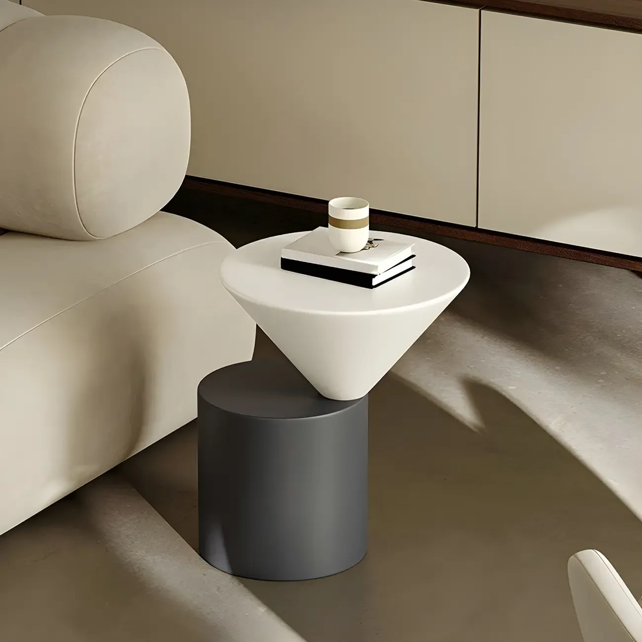 Minimalist Small Round Oak Wood End Table for Living Room Image - 4