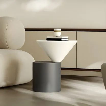 Minimalist Small Round Oak Wood End Table for Living Room Image - 1