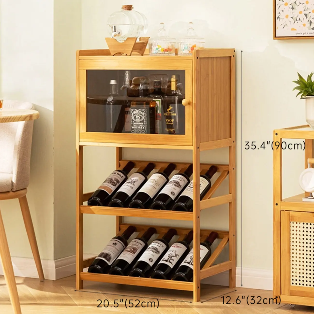 Wall Storage Bamboo Space-Saving Display Open Wine Cabinet Image - 5 | homeyfad