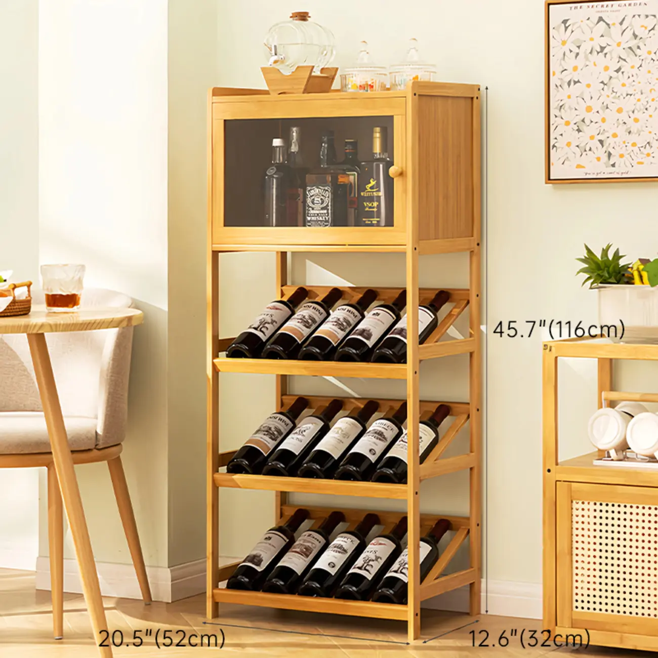 Wall Storage Bamboo Space-Saving Display Open Wine Cabinet Image - 6 | homeyfad