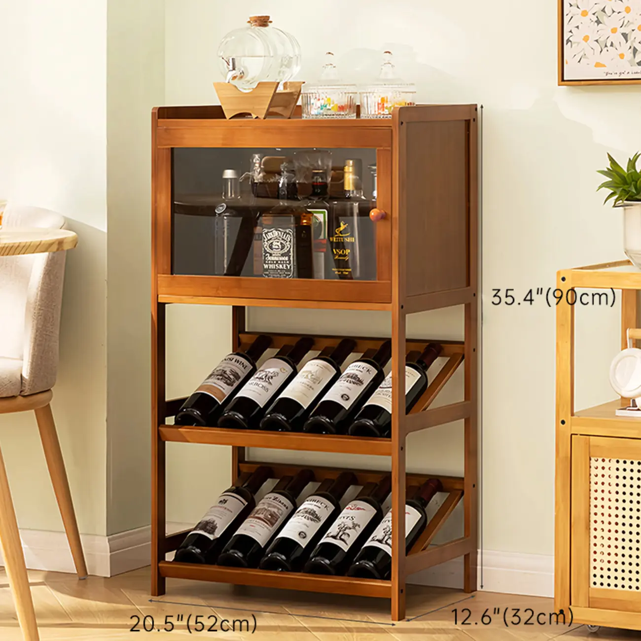 Wall Storage Bamboo Space-Saving Display Open Wine Cabinet Image - 3 | homeyfad