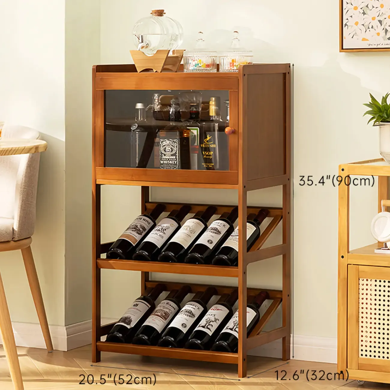 Wall Storage Bamboo Space-Saving Display Open Wine Cabinet Image - 3