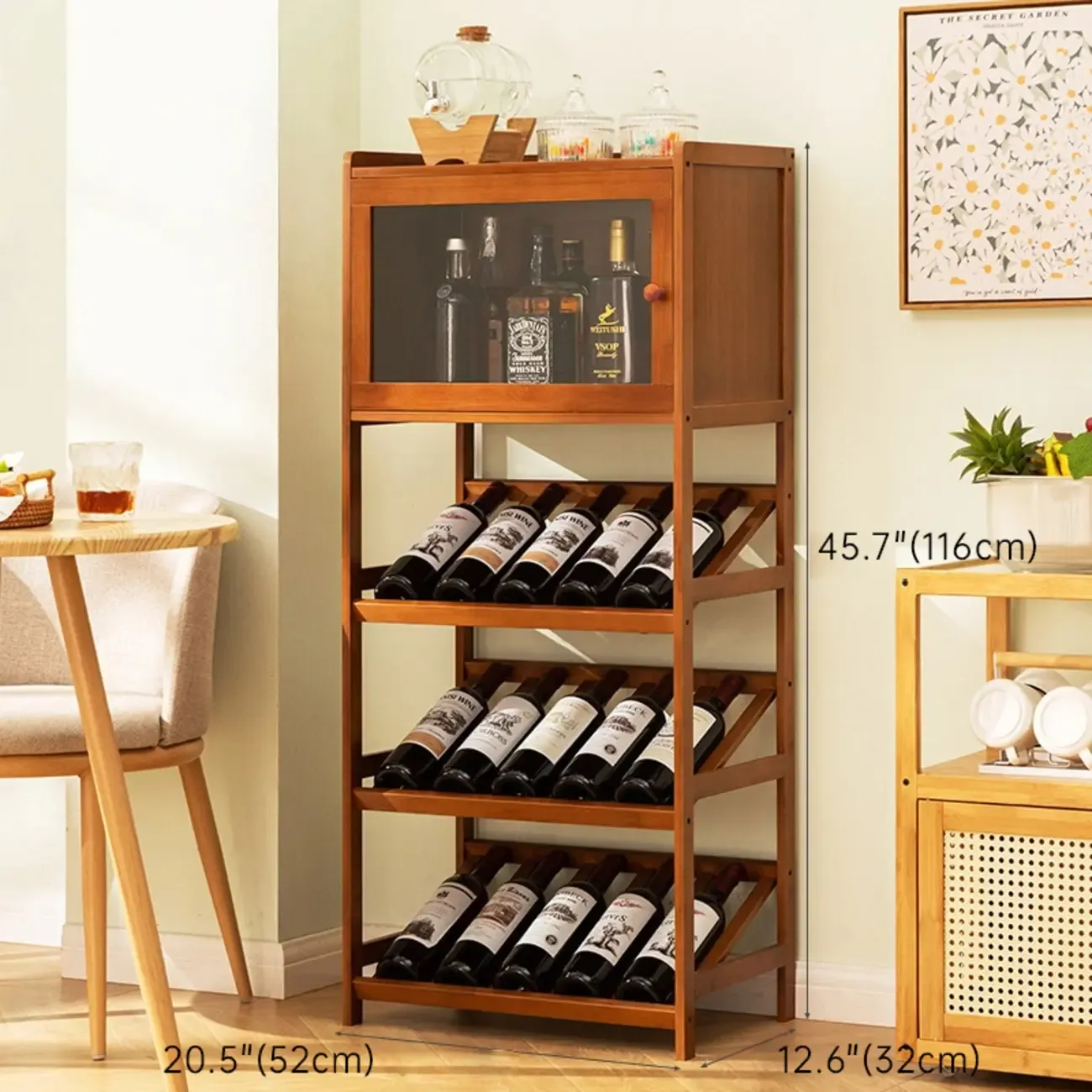 Wall Storage Bamboo Space-Saving Display Open Wine Cabinet Image - 4