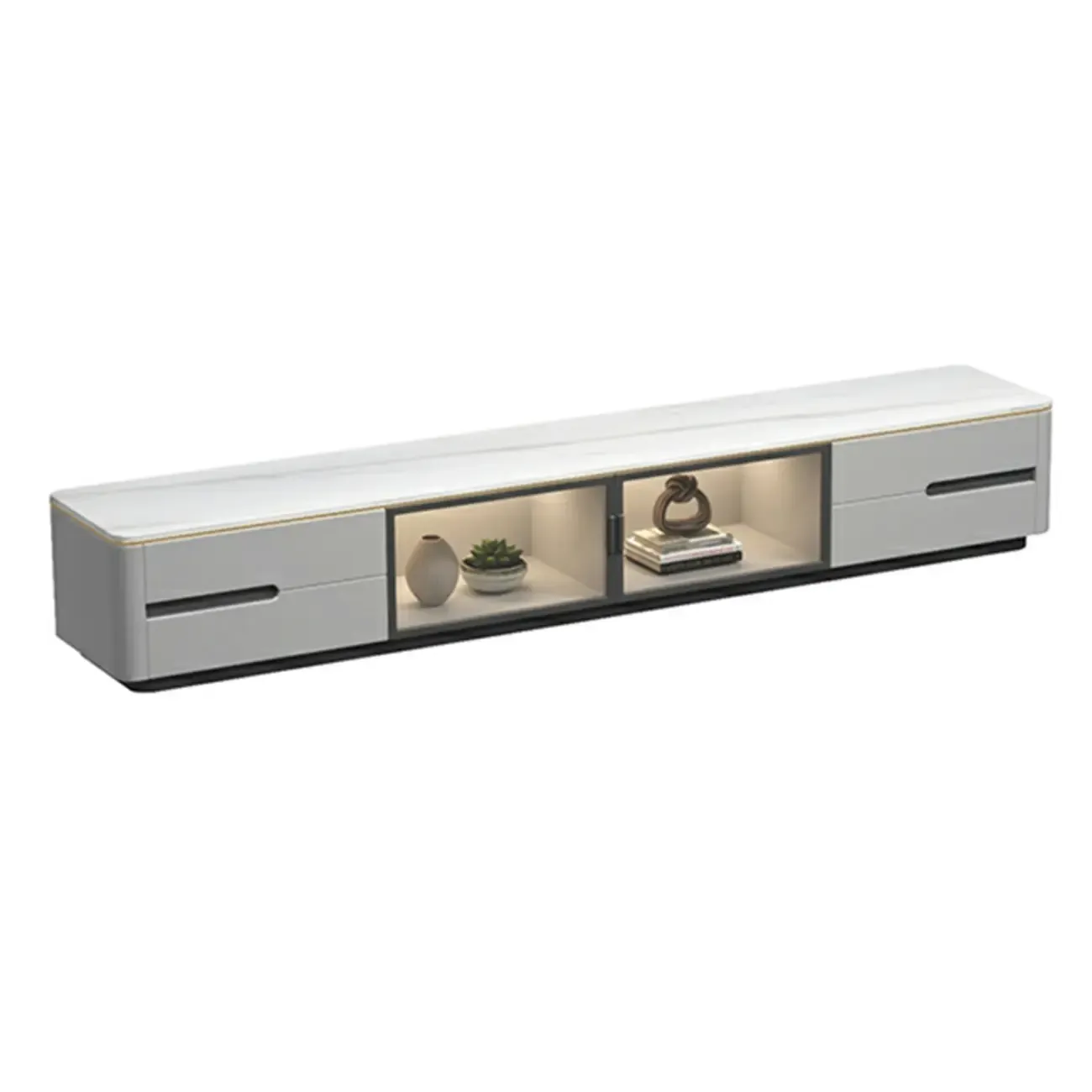 Classic Marble TV Stand with Glass Doors for Living Room Image - 5