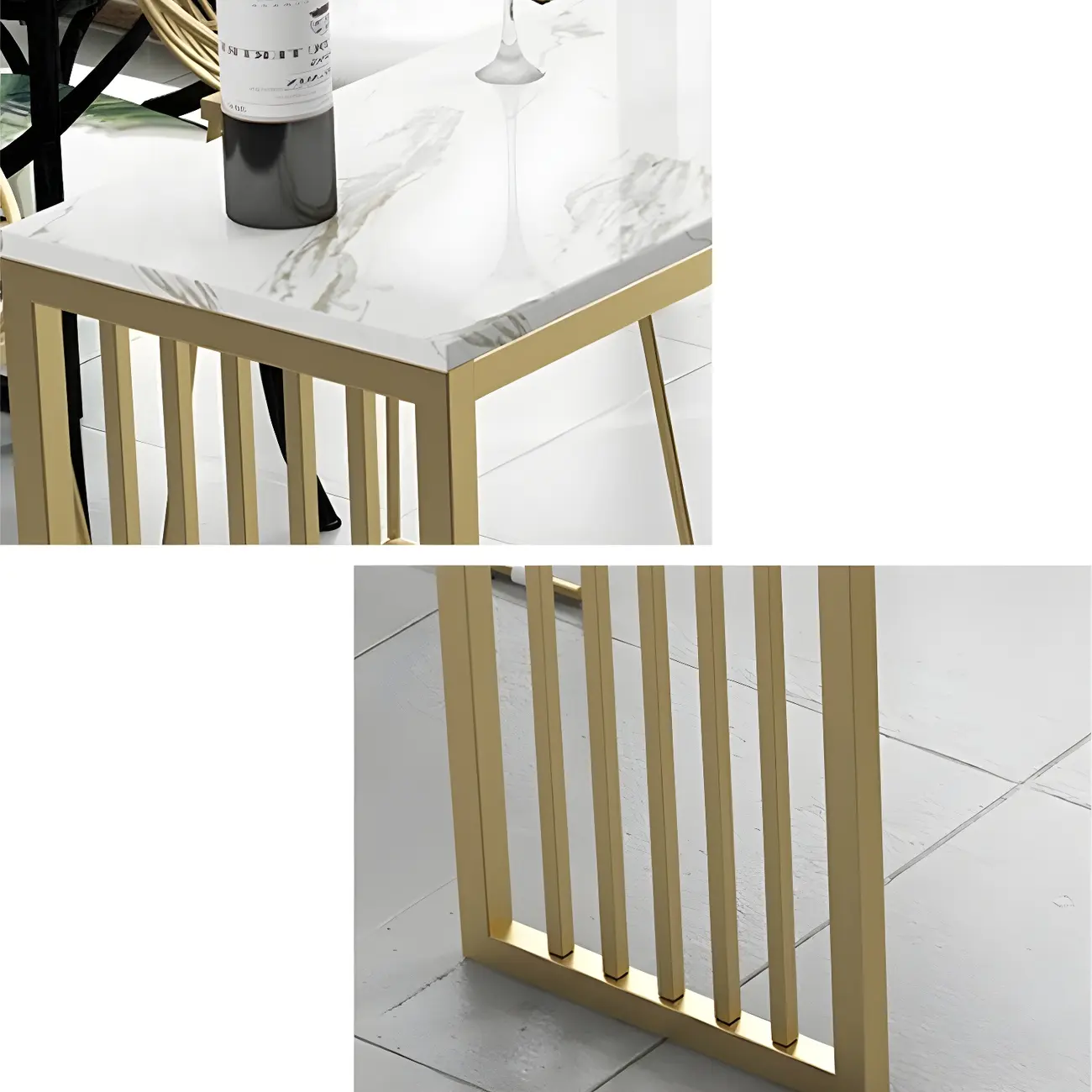 Glam White Faux Marble Gold Rail Metal Base Bar Tables Image - 9 | homeyfad