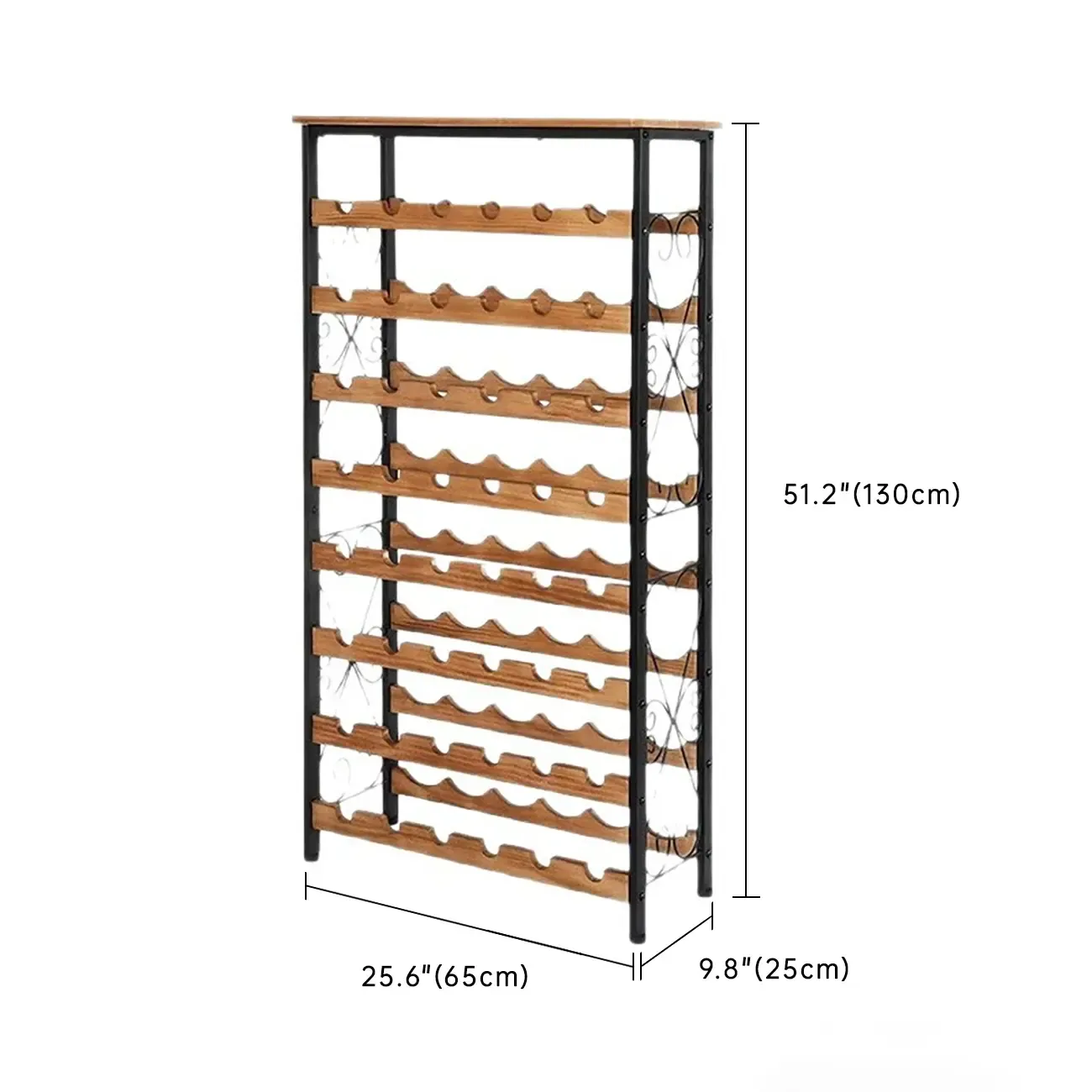 48 Bottle 8 Tier Wine Bottle Rack Freestanding Floor with Wooden Top Image - 4