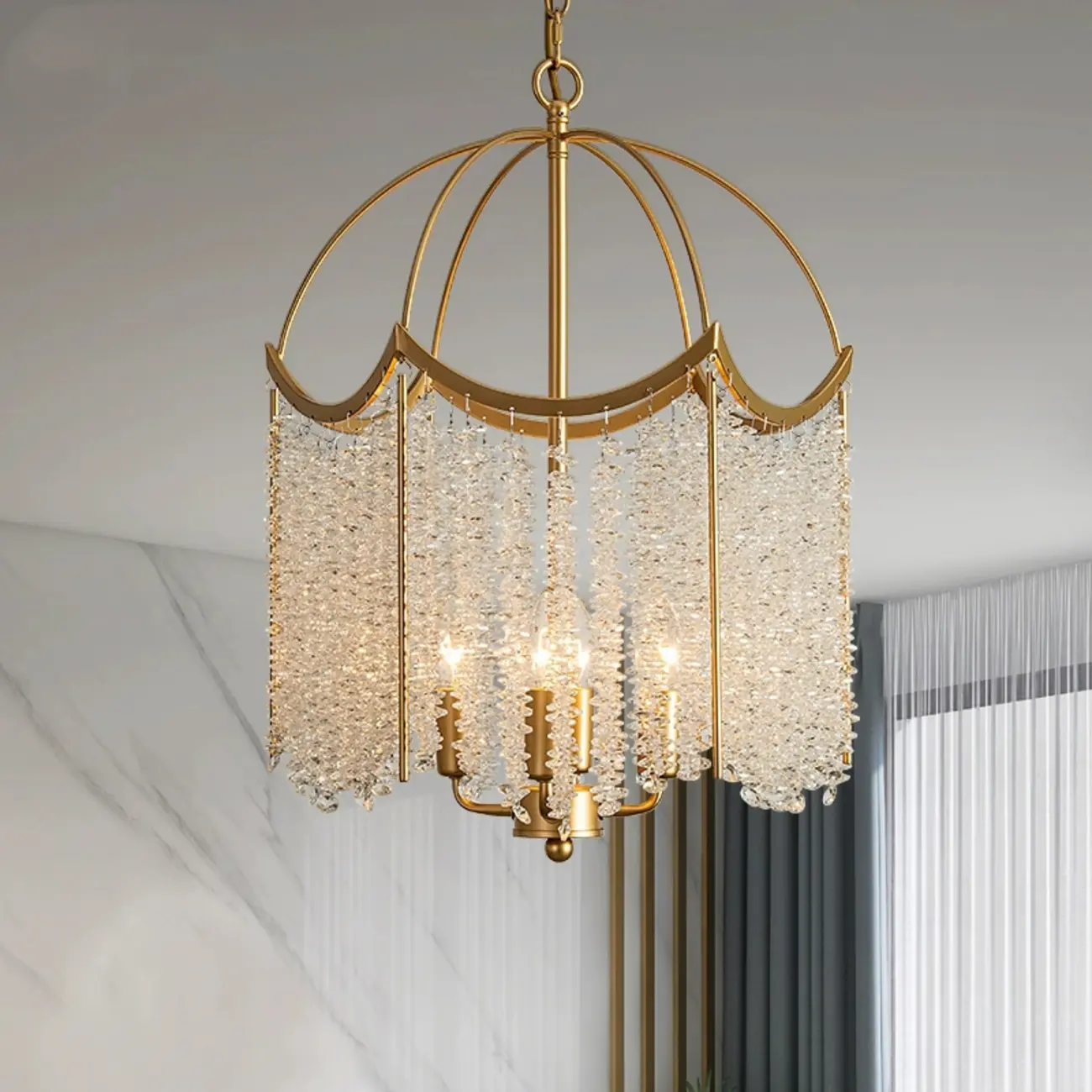 Gold Crystal Cage Glass Chandelier Modern Light Image - 1 | homeyfad
