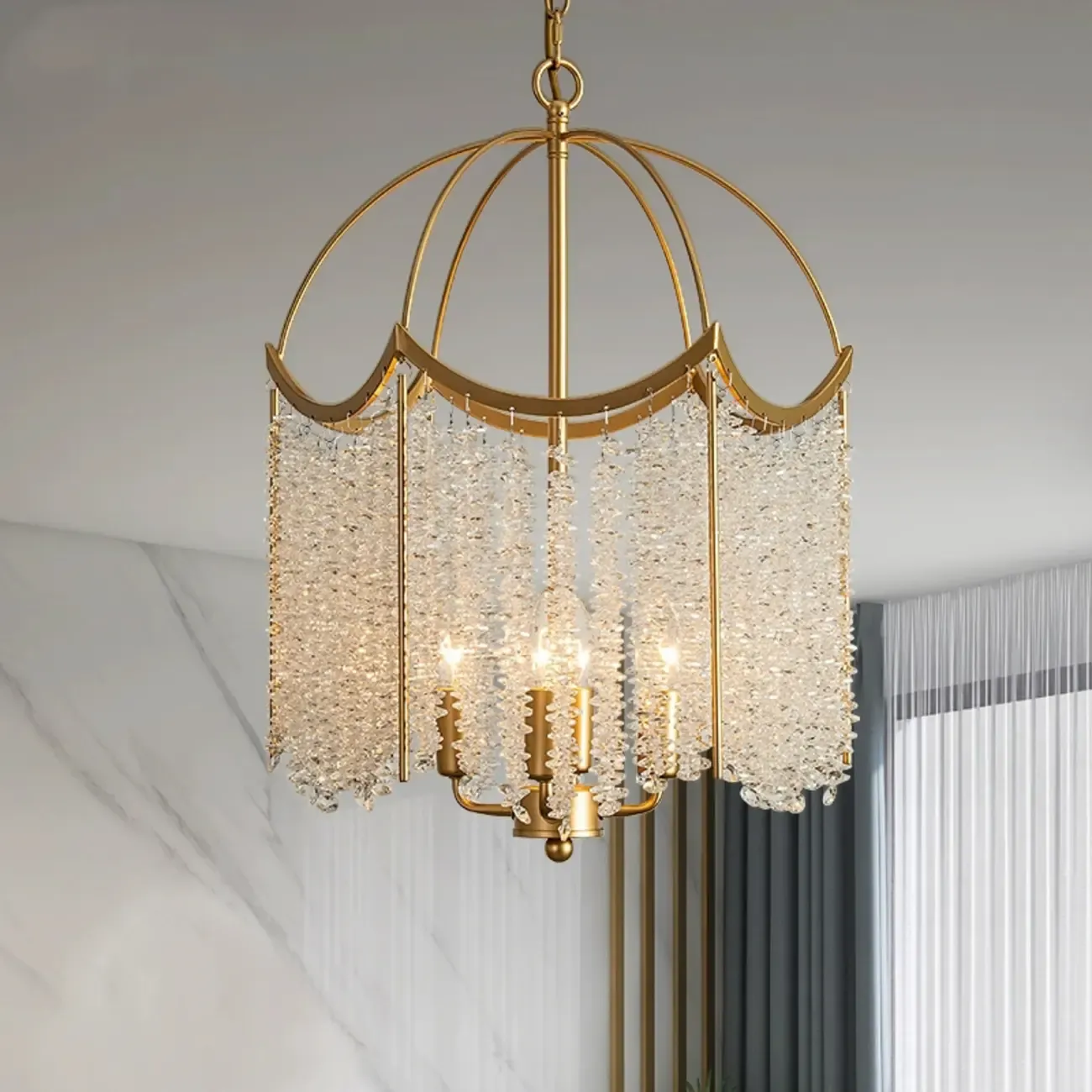 Gold Crystal Cage Glass Chandelier Modern Light Image - 1