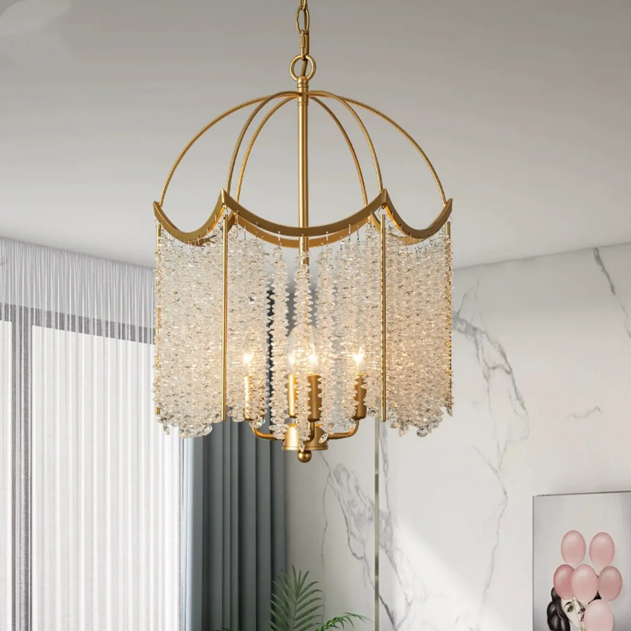 Gold Crystal Cage Glass Chandelier Modern Light Image - 3 | homeyfad