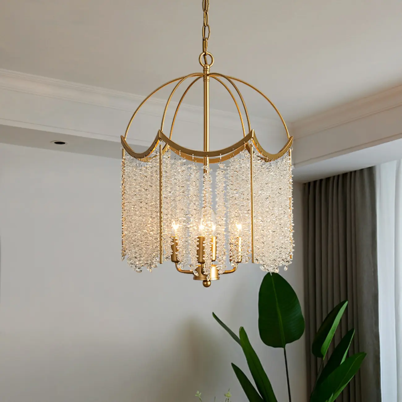 Gold Crystal Cage Glass Chandelier Modern Light Image - 4 | homeyfad