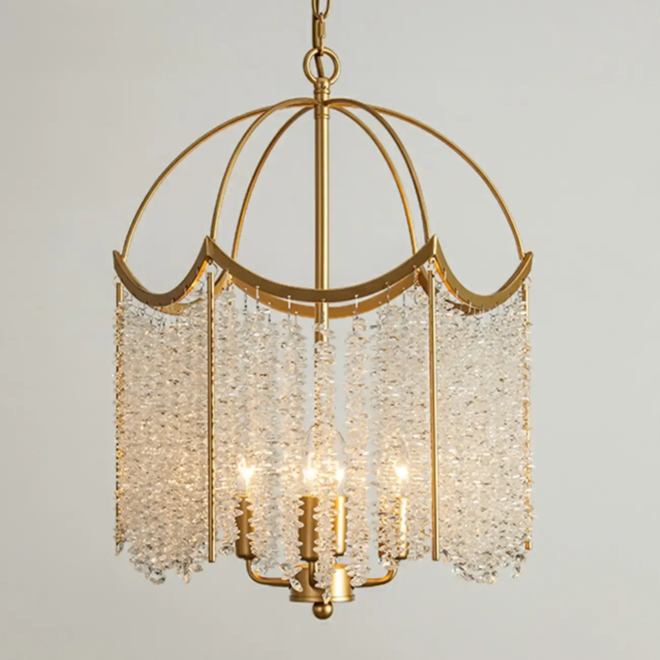 Gold Crystal Cage Glass Chandelier Modern Light Image - 8
