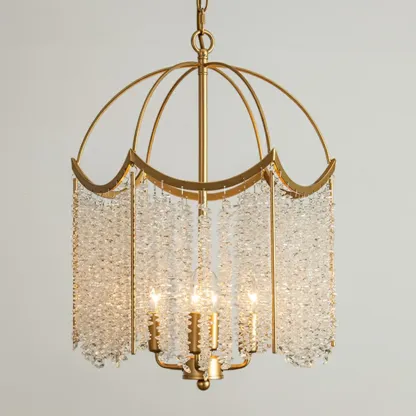 Gold Crystal Cage Glass Chandelier Modern Light Image - 8