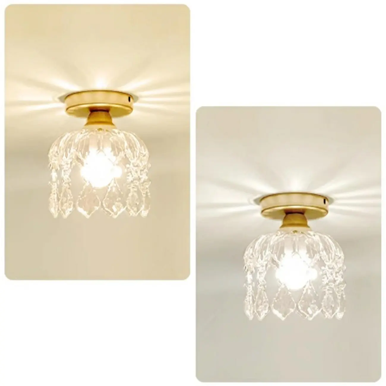Modern Semi Flush Mount Ceiling Light Brass Crystal LED Light Image - 6 | homeyfad