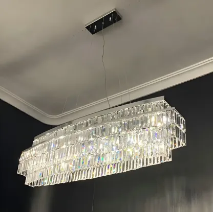 Modern Silver 3-Tier LED Crystal Chandelier for Kitchen Image - 2