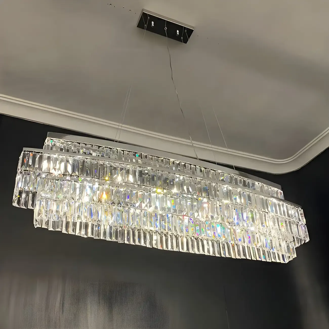 Modern Silver 3-Tier LED Crystal Chandelier for Kitchen Image - 4