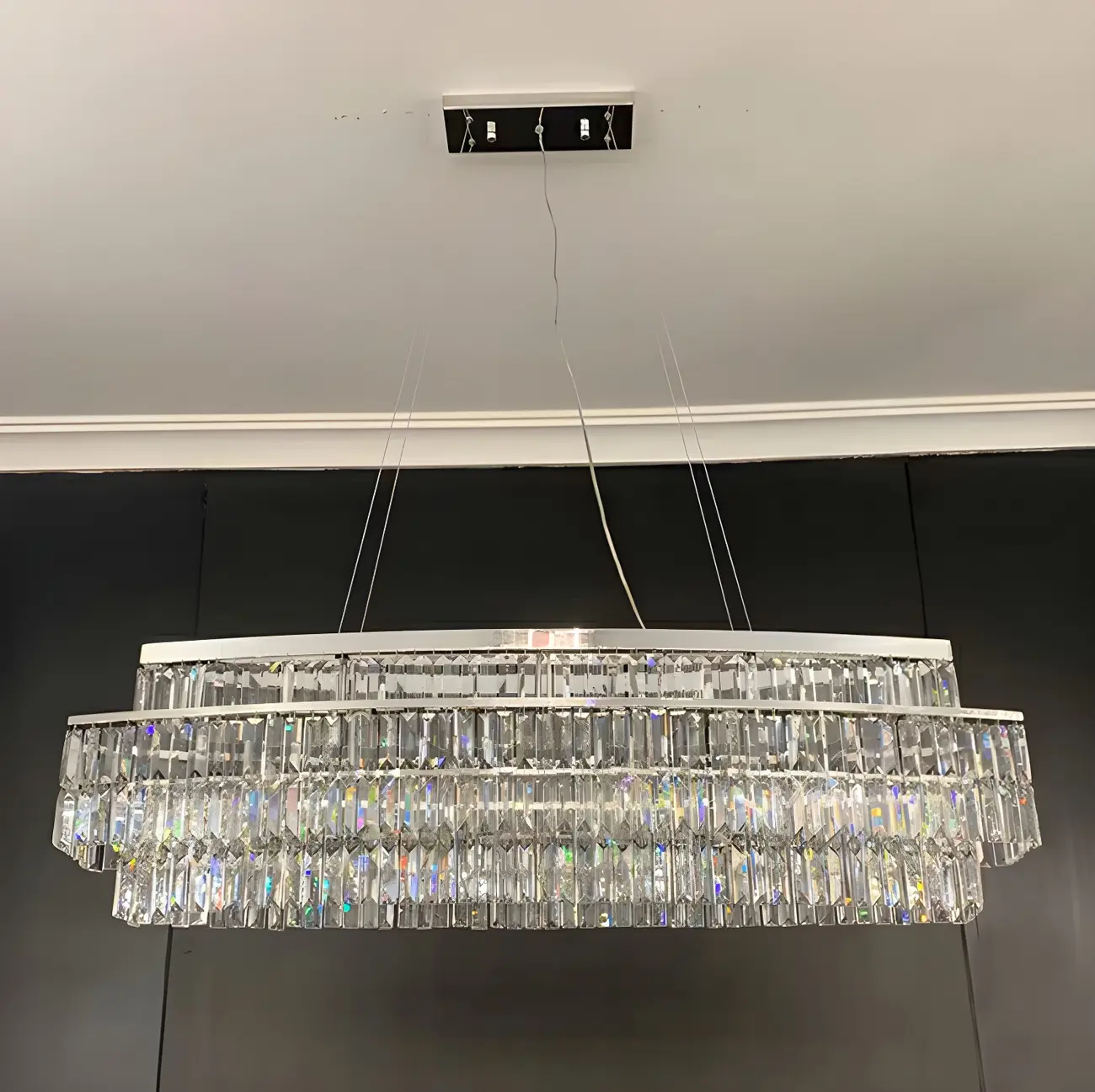 Modern Silver 3-Tier LED Crystal Chandelier for Kitchen Image - 3 | homeyfad