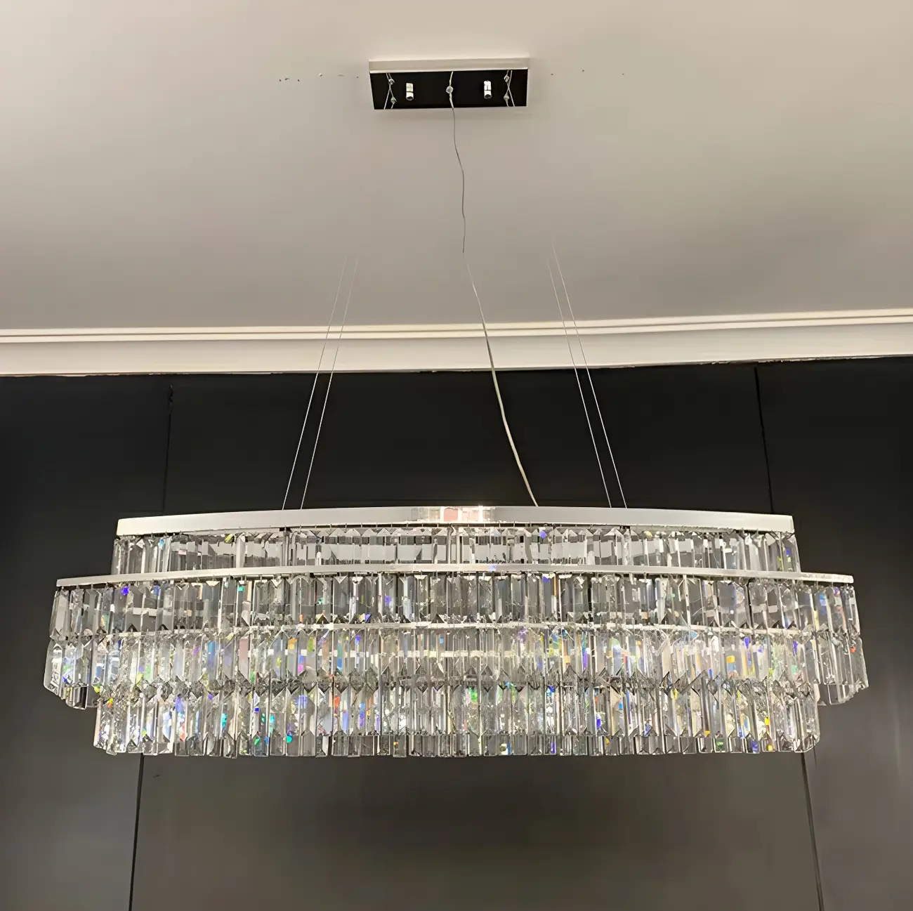 Modern Silver 3-Tier LED Crystal Chandelier for Kitchen Image - 5 | homeyfad