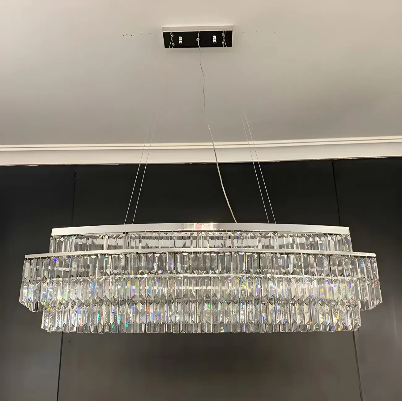 Modern Silver 3-Tier LED Crystal Chandelier for Kitchen Image - 5