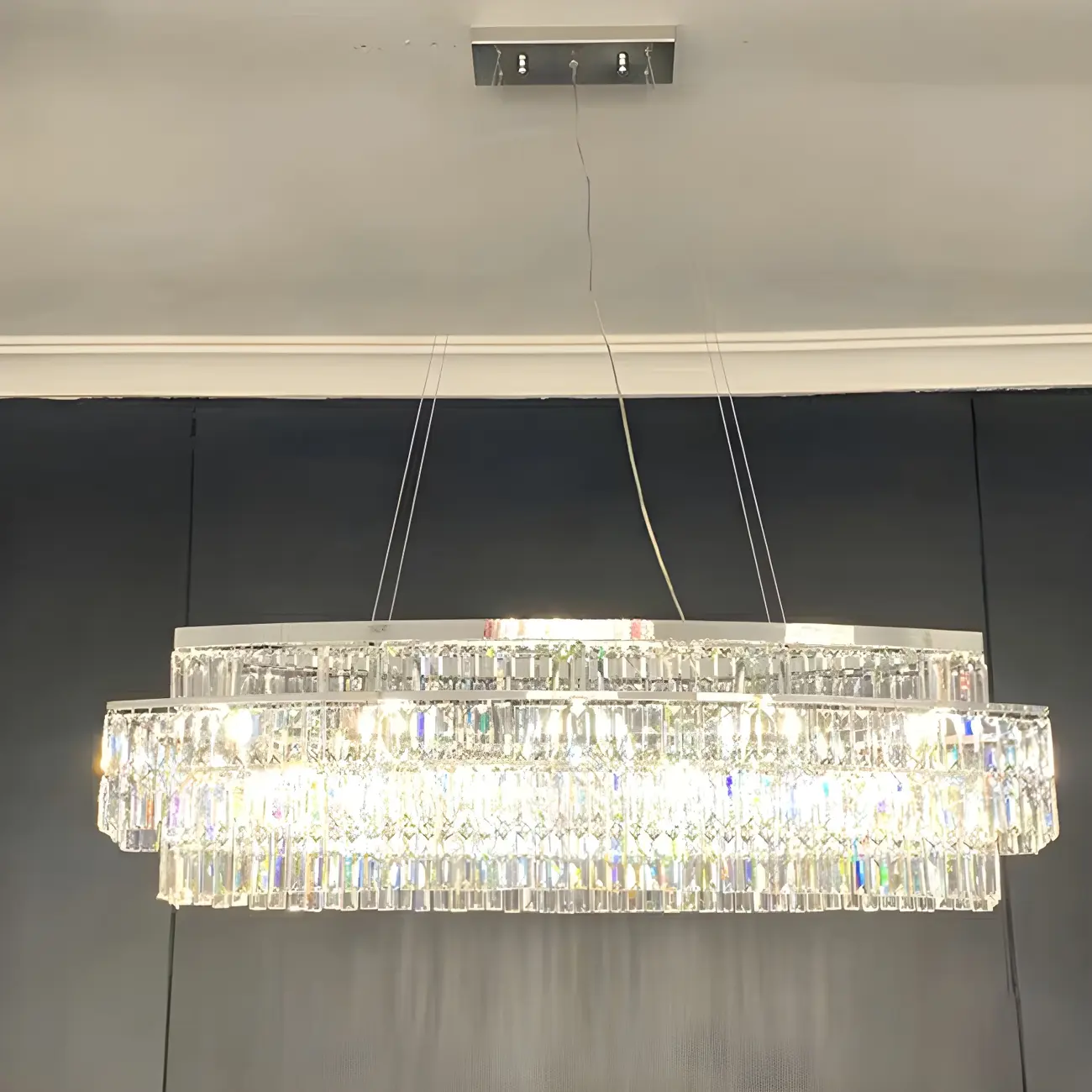 Modern Silver 3-Tier LED Crystal Chandelier for Kitchen Image - 1 | homeyfad