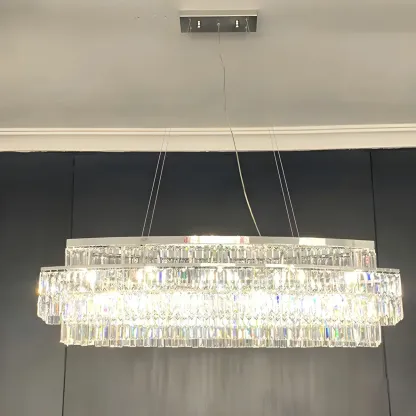 Modern Silver 3-Tier LED Crystal Chandelier for Kitchen Image - 1
