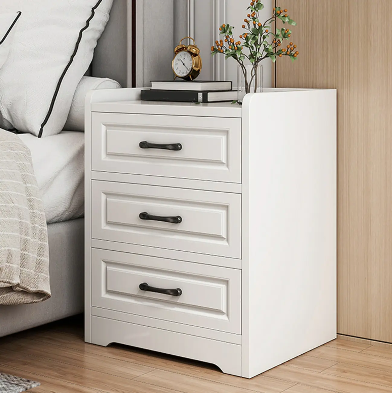 Standard White Wood 3-Drawer Bedroom Nightstand Image - 1 | homeyfad