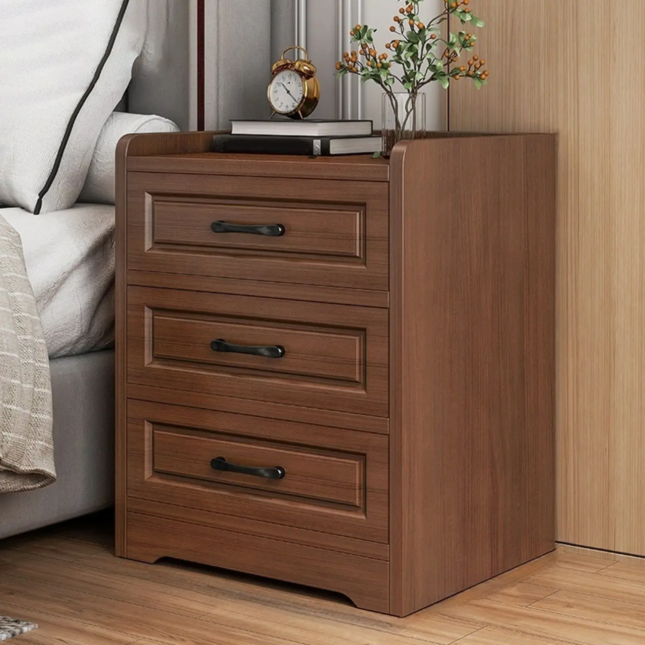 Standard White Wood 3-Drawer Bedroom Nightstand Image - 2 | homeyfad