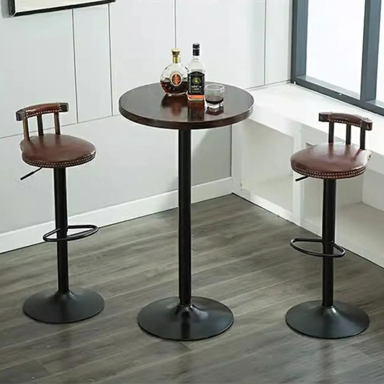 Minimalist Wood Metal Round Bar Tables Image - 1