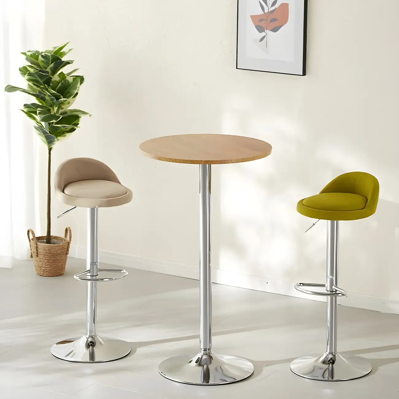 Minimalist Wood Metal Round Bar Tables Image - 4