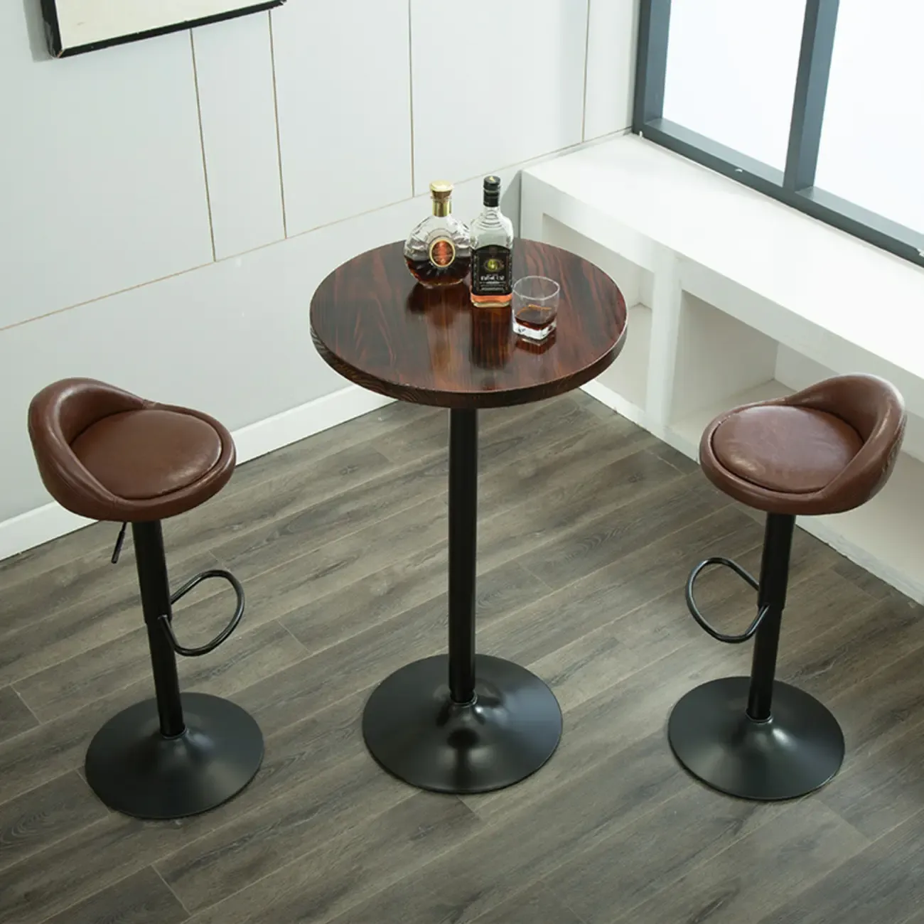 Minimalist Wood Metal Round Bar Tables Image - 6