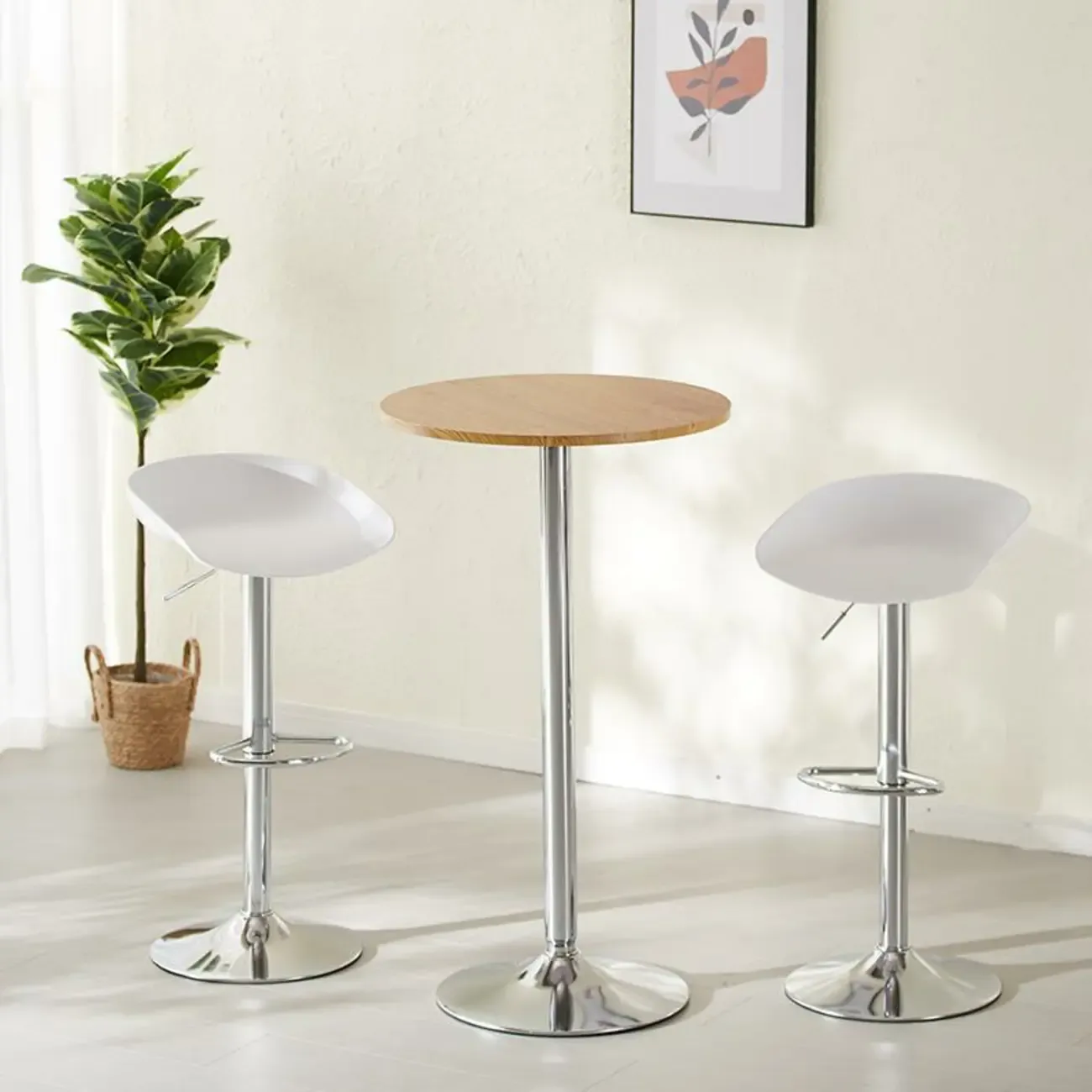 Minimalist Wood Metal Round Bar Tables Image - 7