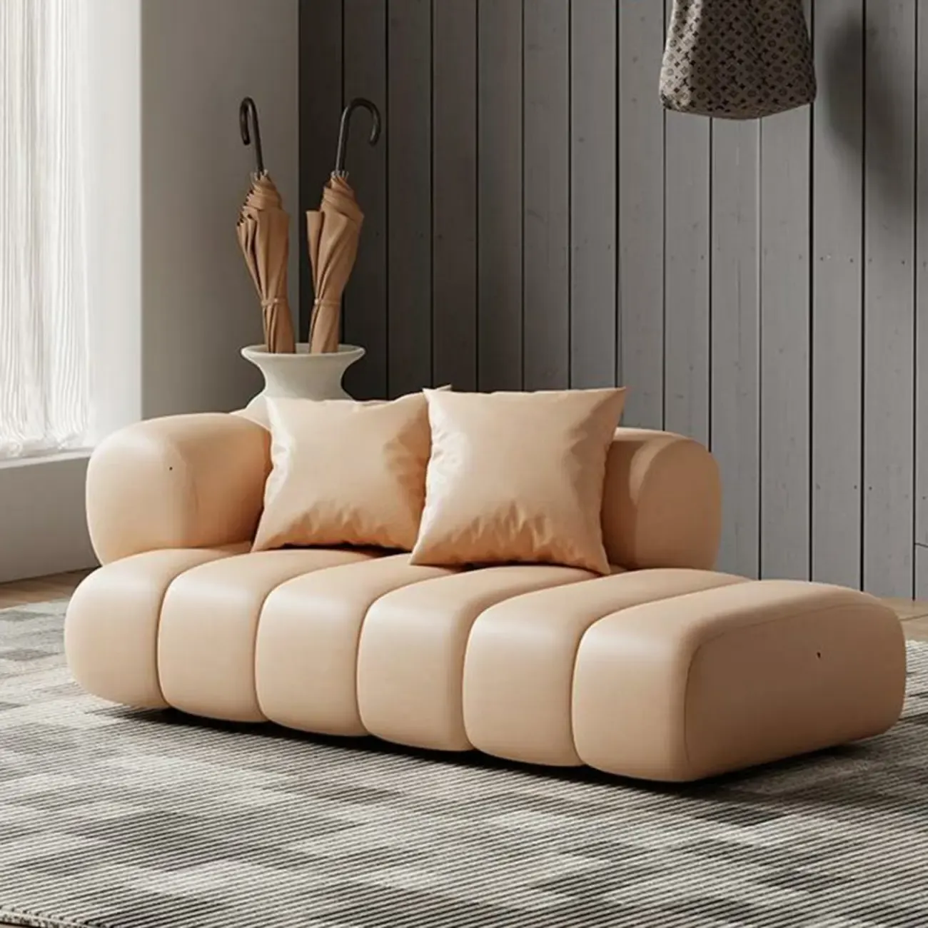 Pillow Included Modern Nappa Leather Chaise Lounge Image - 2