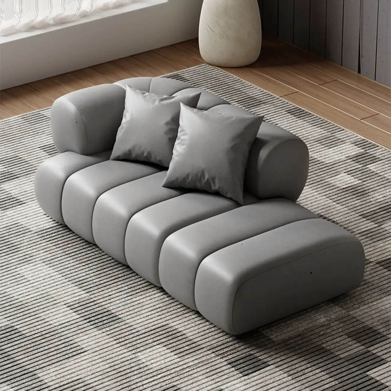 Pillow Included Modern Nappa Leather Chaise Lounge Image - 4