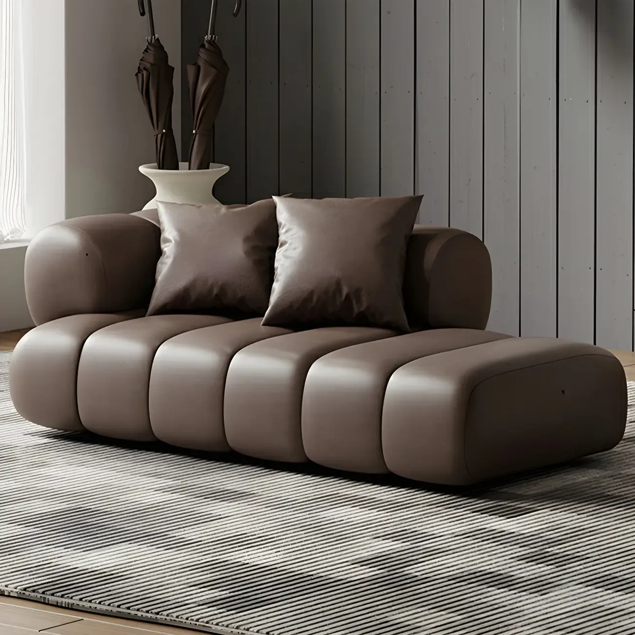 Pillow Included Modern Nappa Leather Chaise Lounge Image - 3