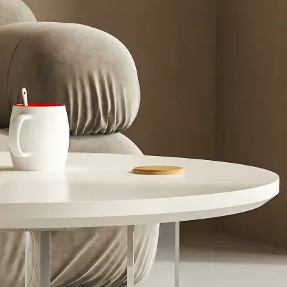 White Brown Wood Round Coffee Table with Shelf and Plastic Leg Image - 6