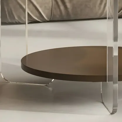 White Brown Wood Round Coffee Table with Shelf and Plastic Leg Image - 9