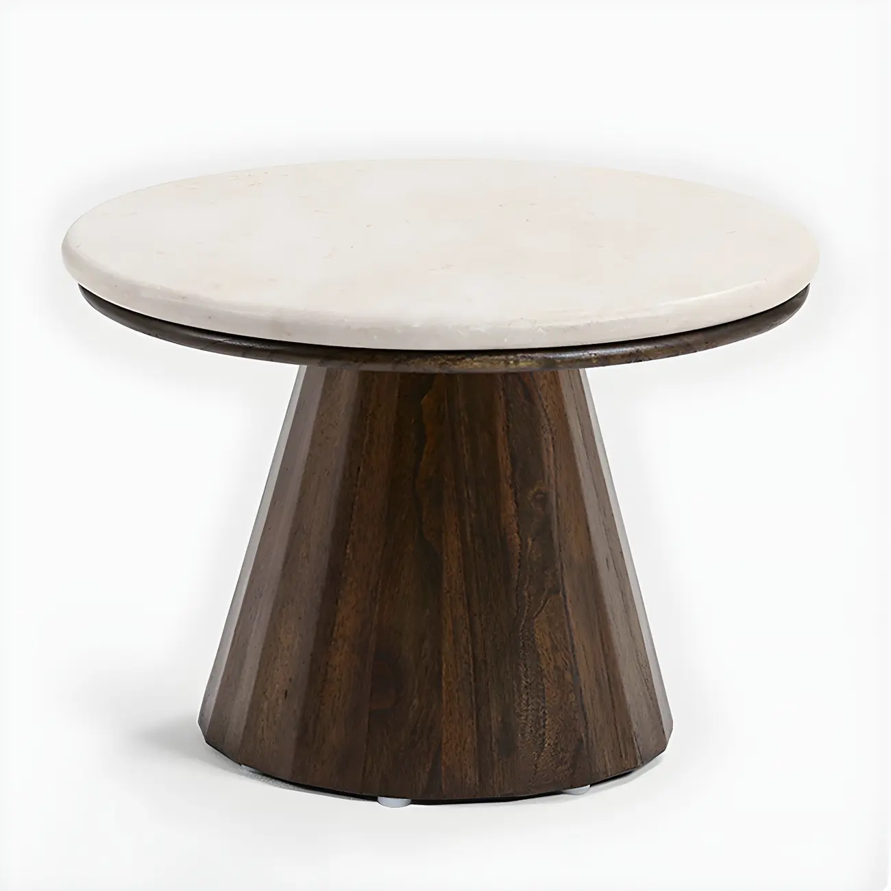 Minimalist Brown Stone-Top Wood Round Coffee Table Image - 9 | homeyfad