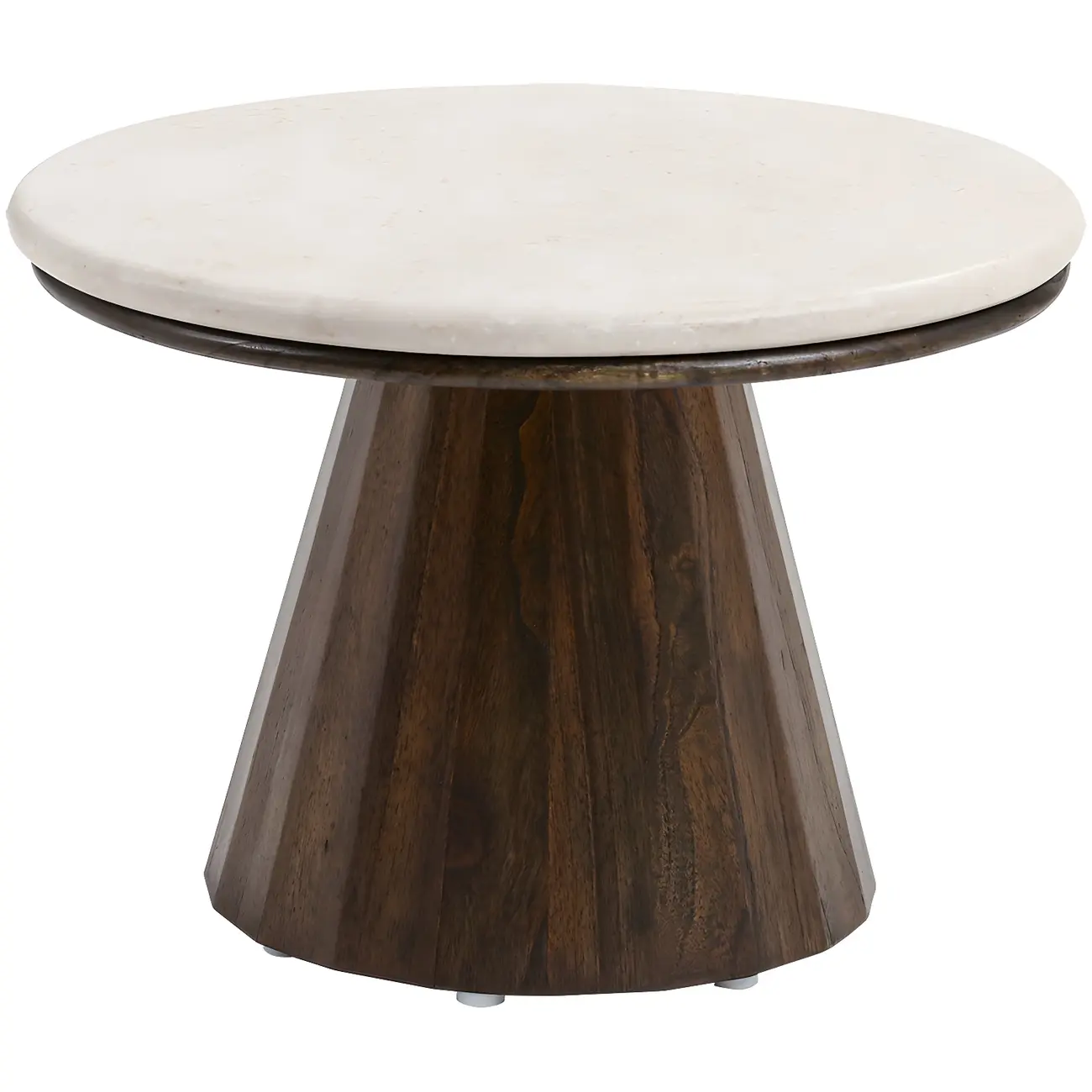 Minimalist Brown Stone-Top Wood Round Coffee Table Image - 10 | homeyfad