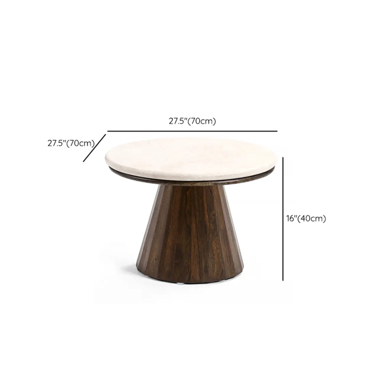 Minimalist Brown Stone-Top Wood Round Coffee Table #size | homeyfad