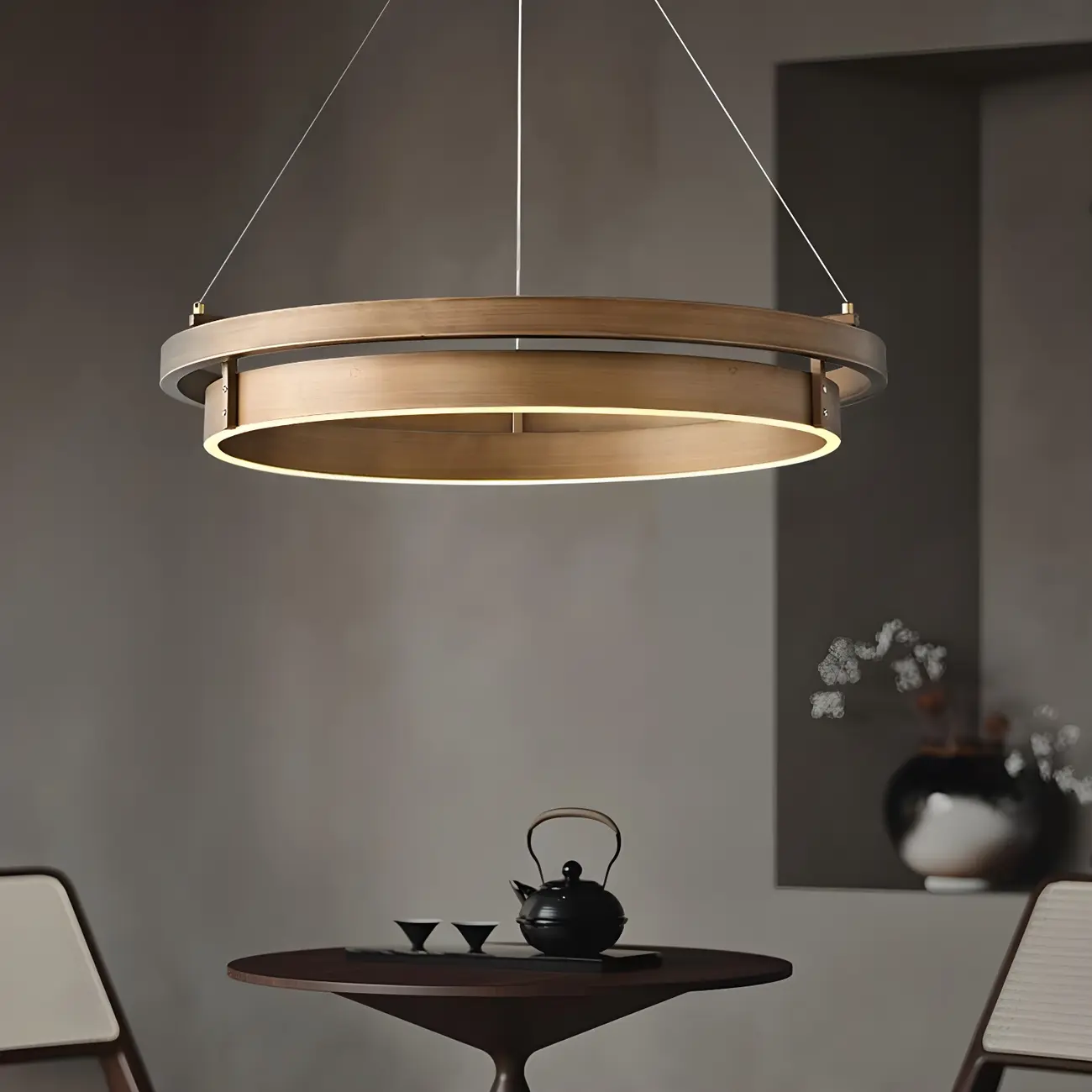 Modern Brass Elegant Ring Chandelier with Dimmable LED Image - 1 | homeyfad